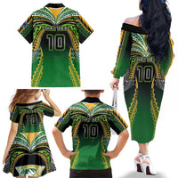 Custom Cook Islands Rugby League Family Matching Off The Shoulder Long Sleeve Dress and Hawaiian Shirt Avaiki Tatau Tribal Motifs Black Color LT03 - Polynesian Pride