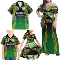 Custom Cook Islands Rugby League Family Matching Off Shoulder Maxi Dress and Hawaiian Shirt Avaiki Tatau Tribal Motifs Black Color - Polynesian Pride