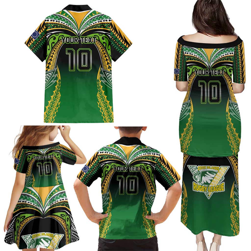 Custom Cook Islands Rugby League Family Matching Puletasi and Hawaiian Shirt Avaiki Tatau Tribal Motifs Black Color LT03 - Polynesian Pride