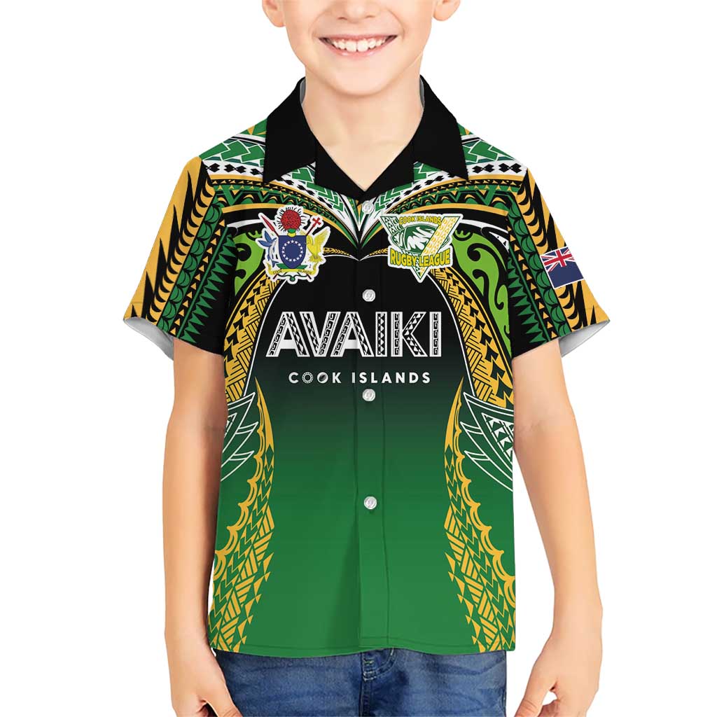 Custom Cook Islands Rugby League Family Matching Puletasi and Hawaiian Shirt Avaiki Tatau Tribal Motifs Black Color LT03 Son's Shirt Black - Polynesian Pride