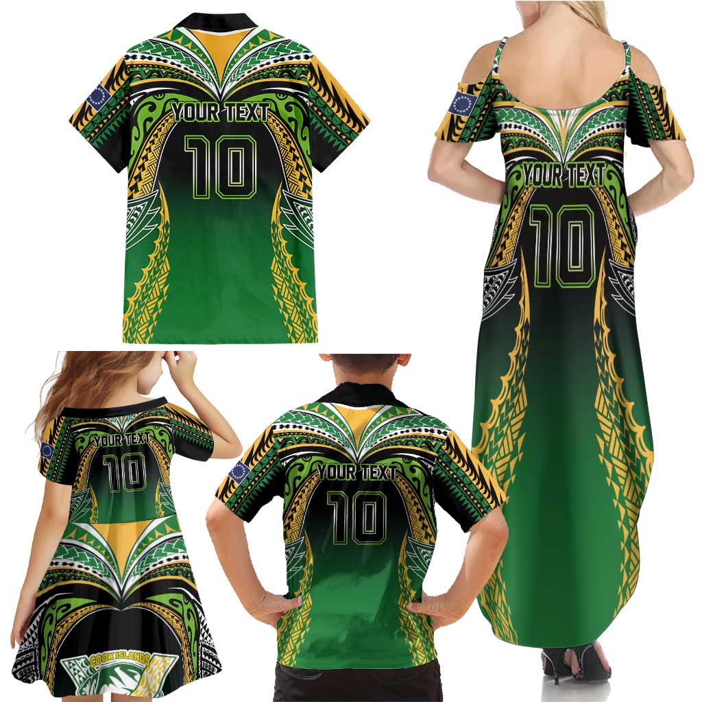 Custom Cook Islands Rugby League Family Matching Summer Maxi Dress and Hawaiian Shirt Avaiki Tatau Tribal Motifs Black Color - Polynesian Pride