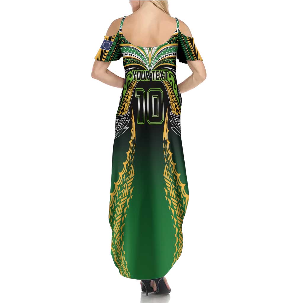 Custom Cook Islands Rugby League Family Matching Summer Maxi Dress and Hawaiian Shirt Avaiki Tatau Tribal Motifs Black Color - Polynesian Pride