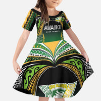 Custom Cook Islands Rugby League Family Matching Tank Maxi Dress and Hawaiian Shirt Avaiki Tatau Tribal Motifs Black Color LT03 Daughter's Dress Black - Polynesian Pride