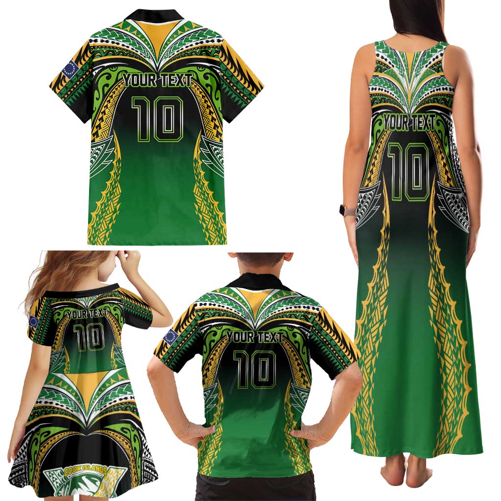 Custom Cook Islands Rugby League Family Matching Tank Maxi Dress and Hawaiian Shirt Avaiki Tatau Tribal Motifs Black Color LT03 - Polynesian Pride