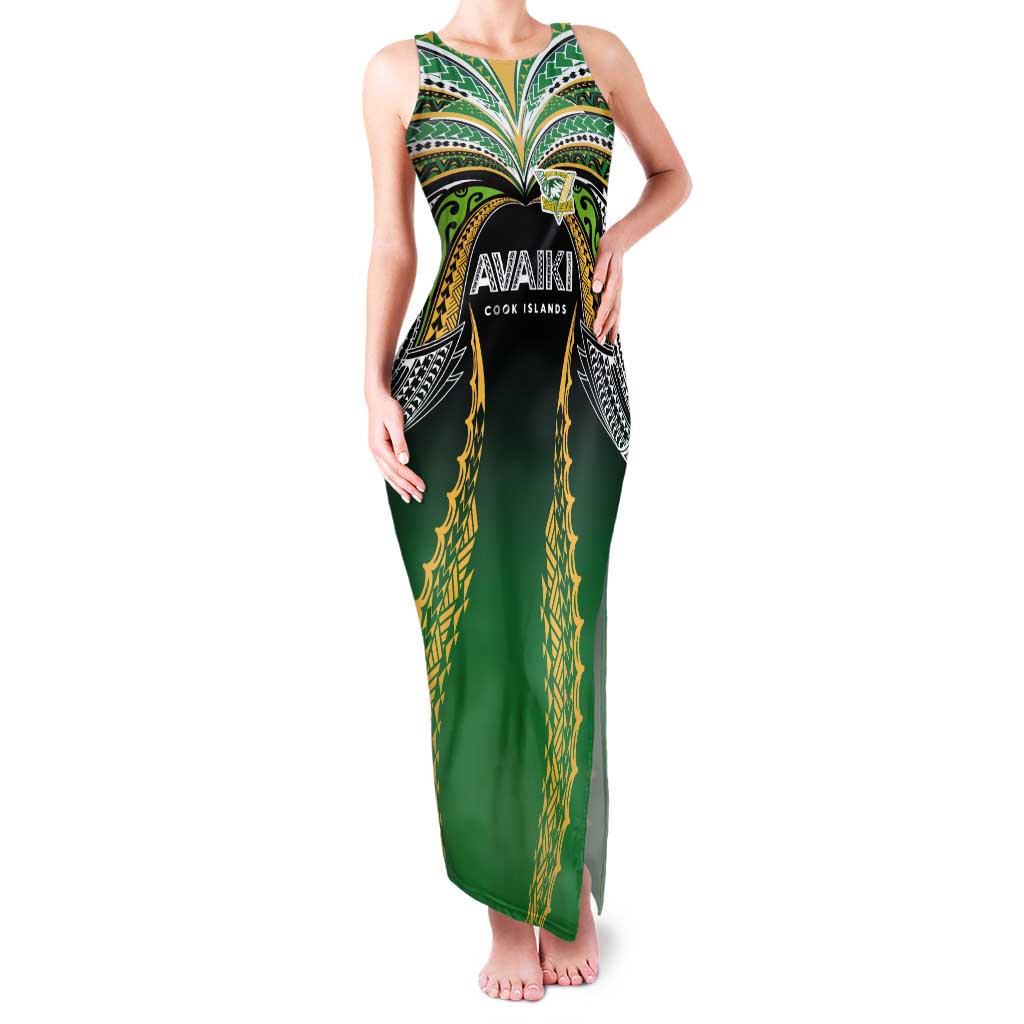 Custom Cook Islands Rugby League Family Matching Tank Maxi Dress and Hawaiian Shirt Avaiki Tatau Tribal Motifs Black Color LT03 Mom's Dress Black - Polynesian Pride
