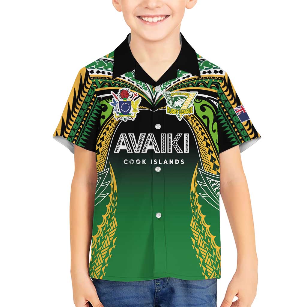 Custom Cook Islands Rugby League Hawaiian Shirt Avaiki Tatau Tribal Motifs Black Color - Polynesian Pride