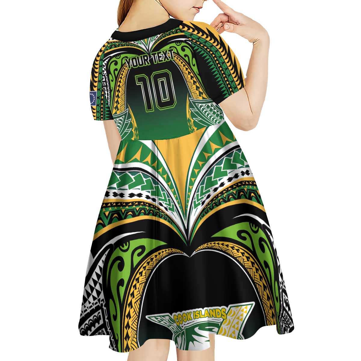 Custom Cook Islands Rugby League Kid Short Sleeve Dress Avaiki Tatau Tribal Motifs Black Color - Polynesian Pride