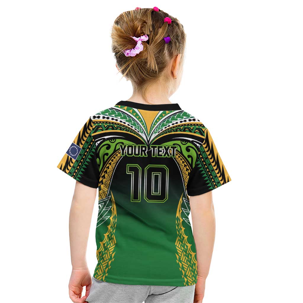 Custom Cook Islands Rugby League Kid T Shirt Avaiki Tatau Tribal Motifs Black Color - Polynesian Pride