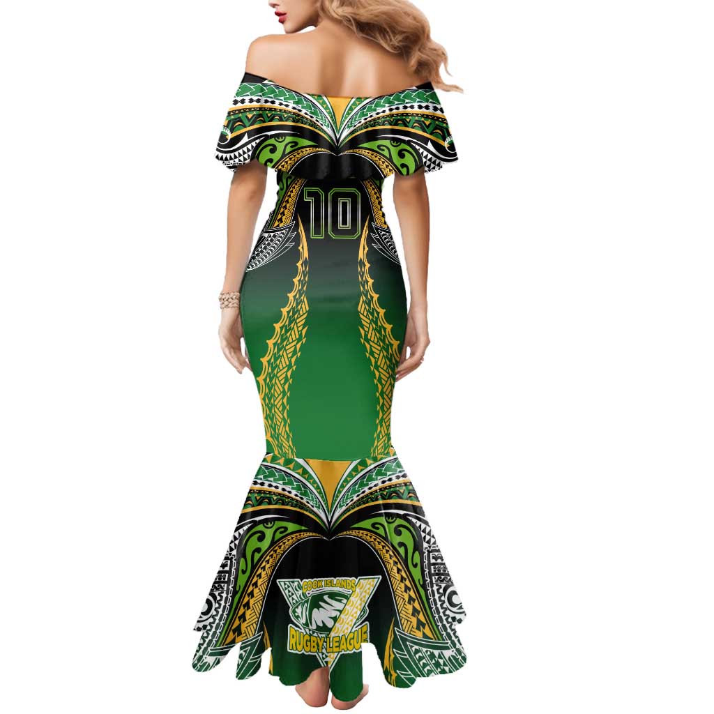 Custom Cook Islands Rugby League Mermaid Dress Avaiki Tatau Tribal Motifs Black Color LT03 - Polynesian Pride