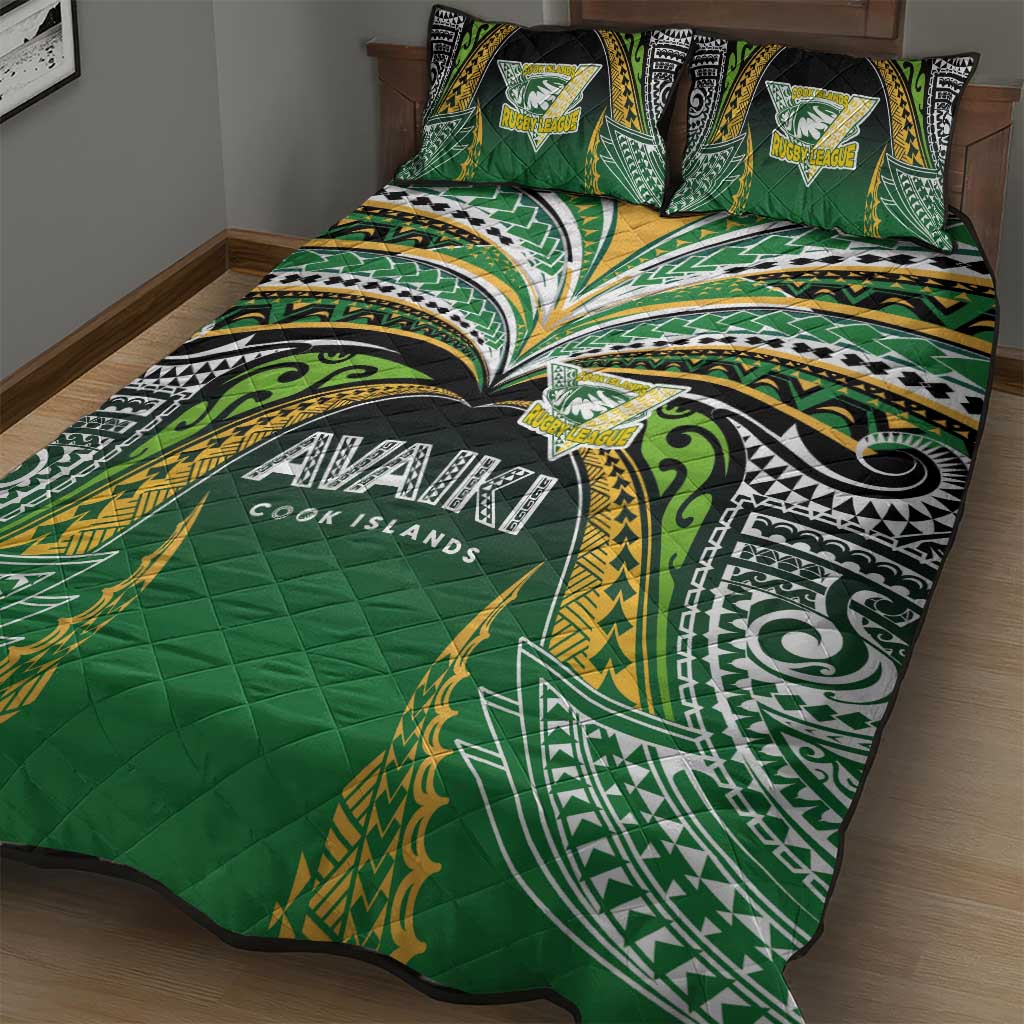 Cook Islands Rugby League Quilt Bed Set Avaiki Tatau Tribal Motifs Black Color LT03 - Polynesian Pride
