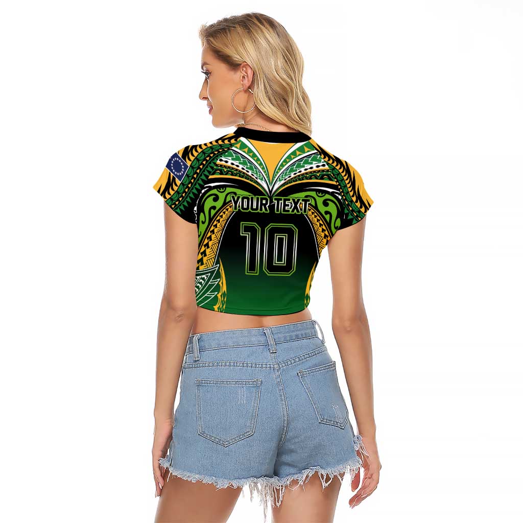 Custom Cook Islands Rugby League Raglan Cropped T Shirt Avaiki Tatau Tribal Motifs Black Color - Polynesian Pride