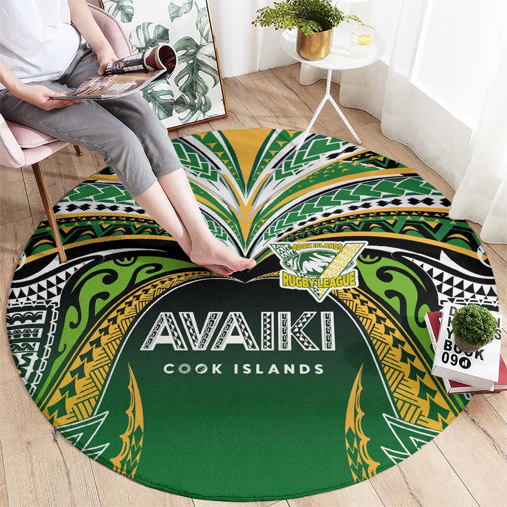 Cook Islands Rugby League Round Carpet Avaiki Tatau Tribal Motifs Black Color LT03 - Polynesian Pride