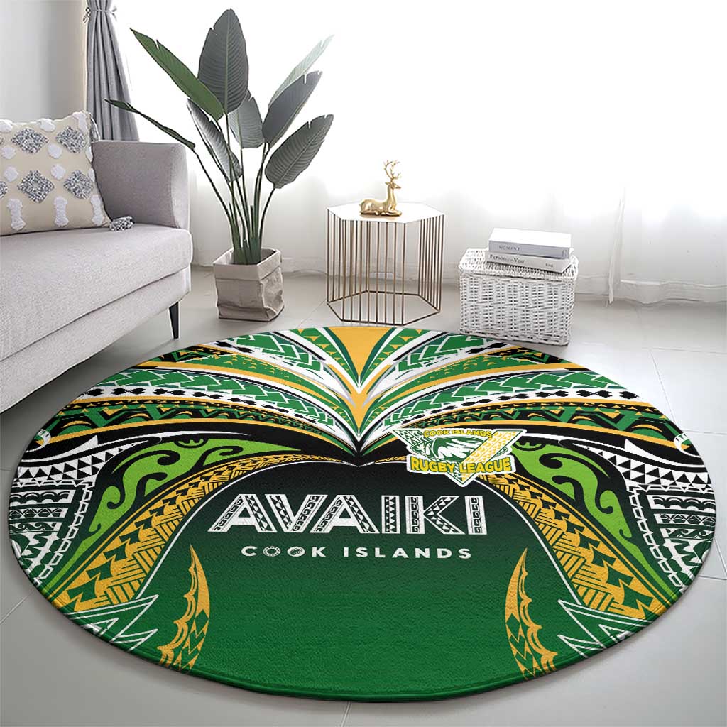 Cook Islands Rugby League Round Carpet Avaiki Tatau Tribal Motifs Black Color LT03 - Polynesian Pride