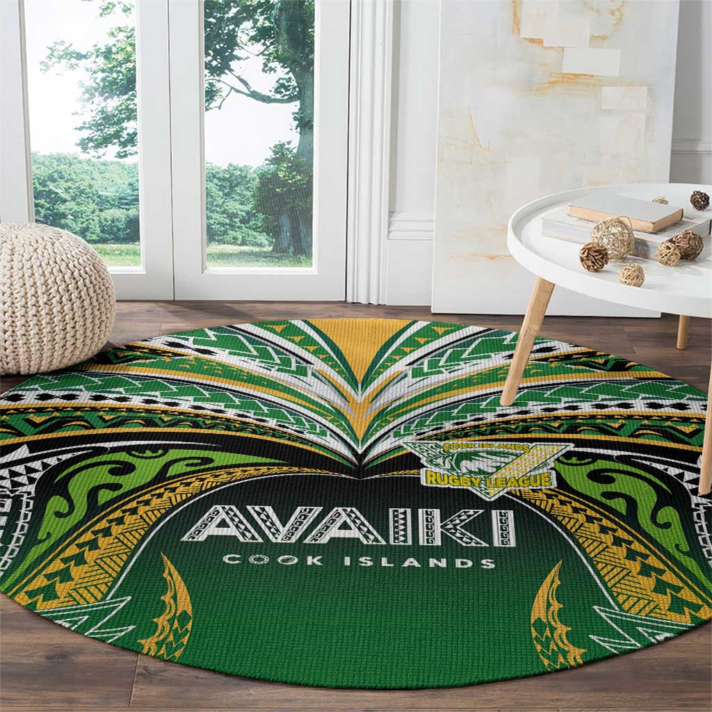 Cook Islands Rugby League Round Carpet Avaiki Tatau Tribal Motifs Black Color LT03 - Polynesian Pride