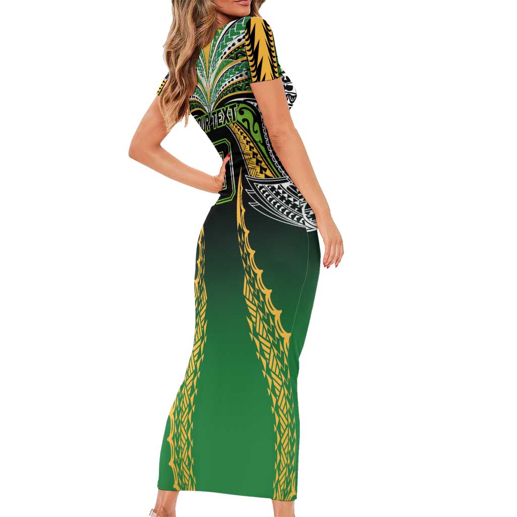Custom Cook Islands Rugby League Short Sleeve Bodycon Dress Avaiki Tatau Tribal Motifs Black Color - Polynesian Pride