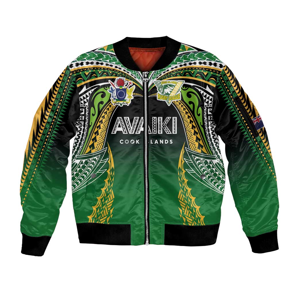 Custom Cook Islands Rugby League Sleeve Zip Bomber Jacket Avaiki Tatau Tribal Motifs Black Color LT03 Unisex Black - Polynesian Pride
