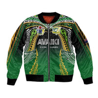 Custom Cook Islands Rugby League Sleeve Zip Bomber Jacket Avaiki Tatau Tribal Motifs Black Color LT03 Unisex Black - Polynesian Pride