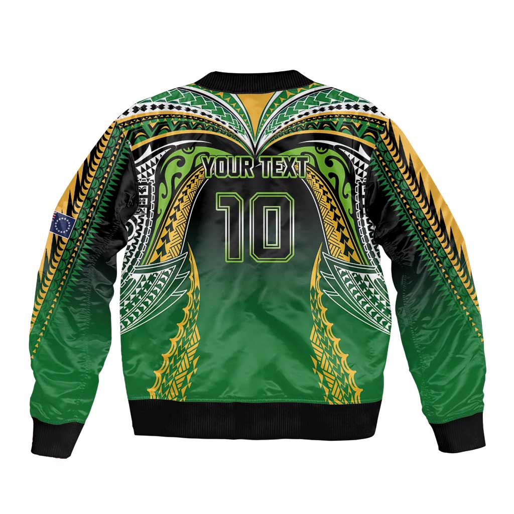 Custom Cook Islands Rugby League Sleeve Zip Bomber Jacket Avaiki Tatau Tribal Motifs Black Color LT03 - Polynesian Pride