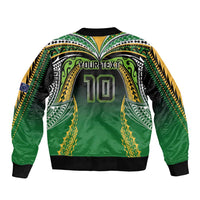 Custom Cook Islands Rugby League Sleeve Zip Bomber Jacket Avaiki Tatau Tribal Motifs Black Color LT03 - Polynesian Pride
