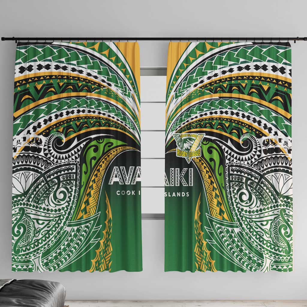 Cook Islands Rugby League Window Curtain Avaiki Tatau Tribal Motifs Black Color LT03 With Hooks Black - Polynesian Pride
