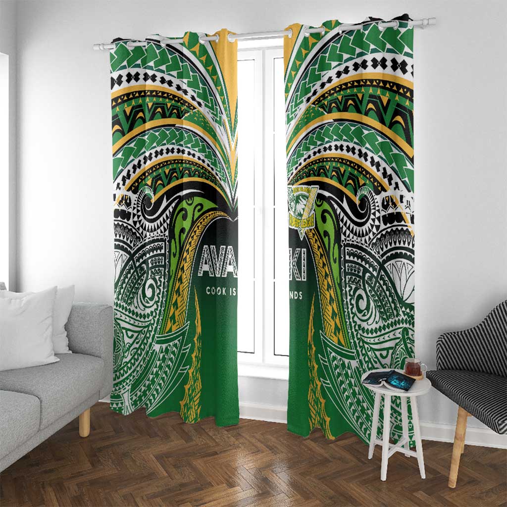 Cook Islands Rugby League Window Curtain Avaiki Tatau Tribal Motifs Black Color LT03 With Grommets Black - Polynesian Pride