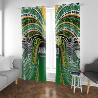 Cook Islands Rugby League Window Curtain Avaiki Tatau Tribal Motifs Black Color LT03 With Grommets Black - Polynesian Pride