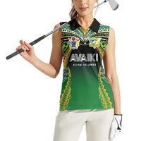 Custom Cook Islands Rugby League Women Sleeveless Polo Shirt Avaiki Tatau Tribal Motifs Black Color - Polynesian Pride