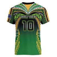 Custom Cook Islands Rugby League Women V-Neck T-Shirt Avaiki Tatau Tribal Motifs Black Color - Polynesian Pride