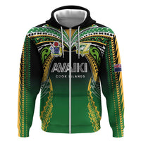 Custom Cook Islands Rugby League Zip Hoodie Avaiki Tatau Tribal Motifs Black Color LT03 Zip Hoodie Black - Polynesian Pride