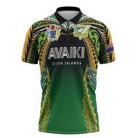 Custom Cook Islands Rugby League Zipper Polo Shirt Avaiki Tatau Tribal Motifs Black Color - Polynesian Pride
