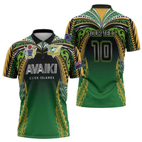 Custom Cook Islands Rugby League Zipper Polo Shirt Avaiki Tatau Tribal Motifs Black Color - Polynesian Pride