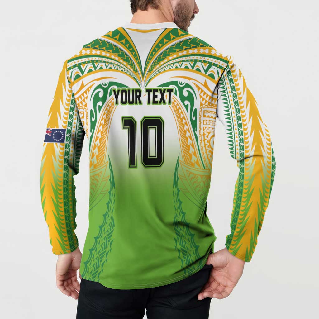 Custom Cook Islands Rugby League Button Sweatshirt Avaiki Tatau Tribal Motifs White Color LT03 - Polynesian Pride