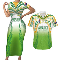 Custom Cook Islands Rugby League Couples Matching Short Sleeve Bodycon Dress and Hawaiian Shirt Avaiki Tatau Tribal Motifs White Color - Polynesian Pride
