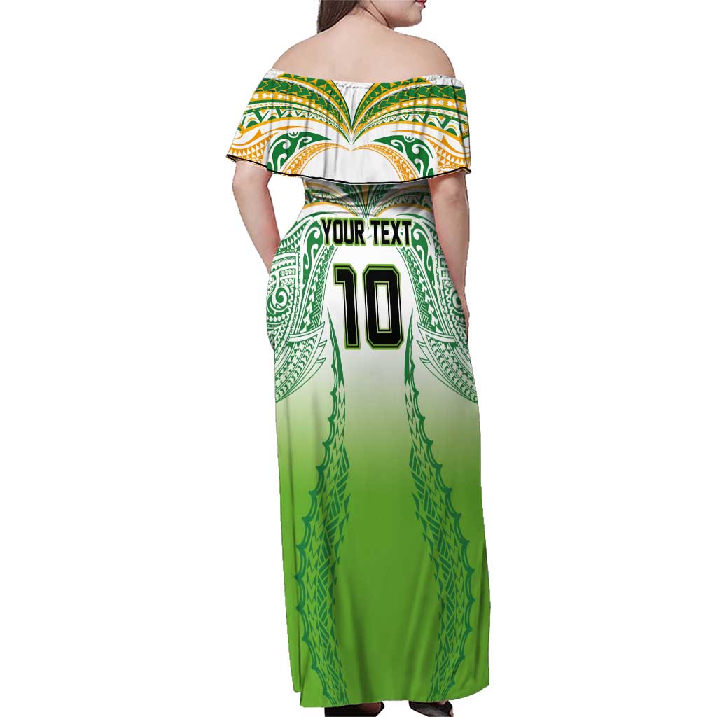 Custom Cook Islands Rugby League Family Matching Off Shoulder Maxi Dress and Hawaiian Shirt Avaiki Tatau Tribal Motifs White Color - Polynesian Pride