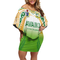 Custom Cook Islands Rugby League Family Matching Off Shoulder Short Dress and Hawaiian Shirt Avaiki Tatau Tribal Motifs White Color - Polynesian Pride
