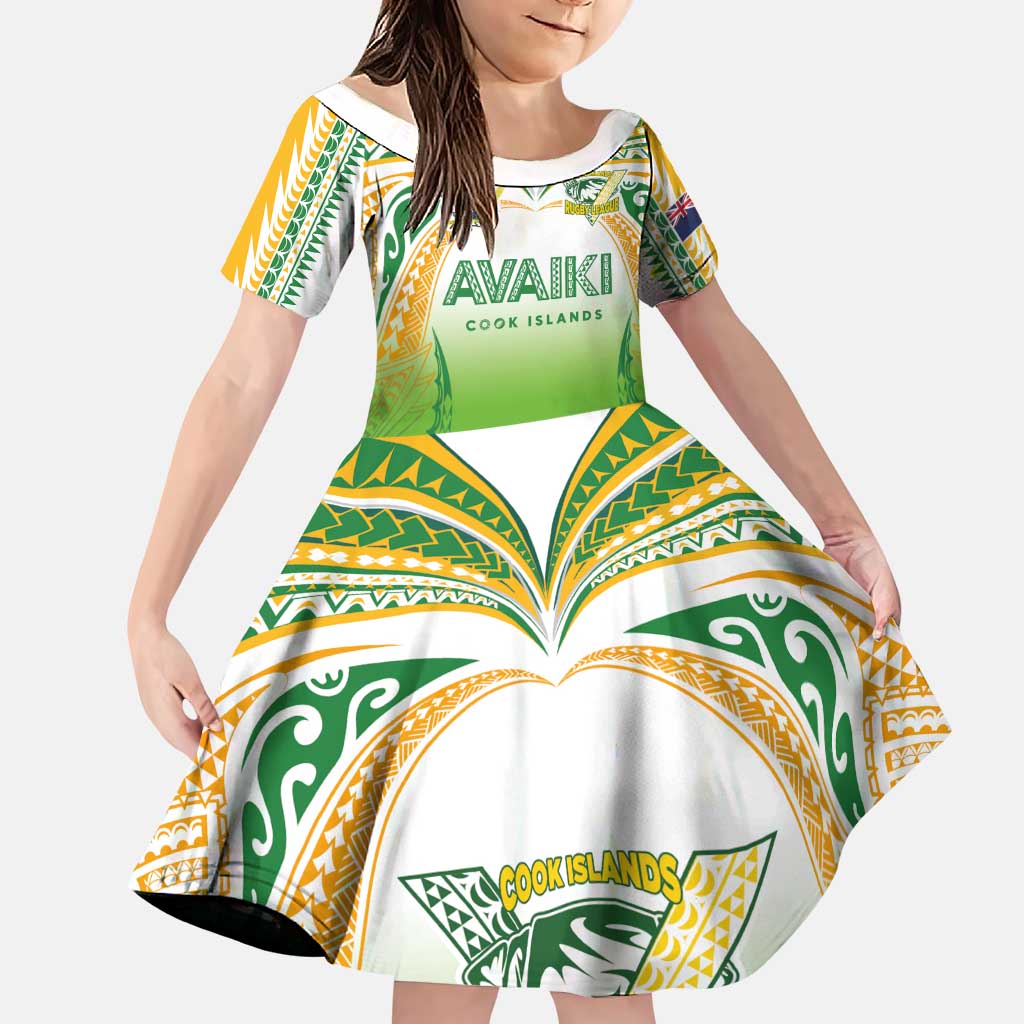 Custom Cook Islands Rugby League Family Matching Tank Maxi Dress and Hawaiian Shirt Avaiki Tatau Tribal Motifs White Color LT03 Daughter's Dress White - Polynesian Pride