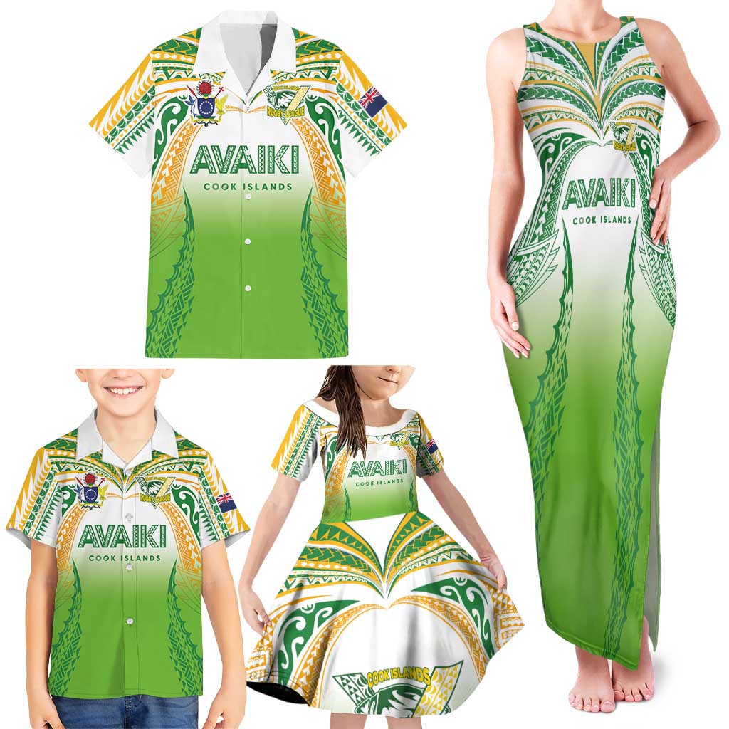 Custom Cook Islands Rugby League Family Matching Tank Maxi Dress and Hawaiian Shirt Avaiki Tatau Tribal Motifs White Color LT03 - Polynesian Pride