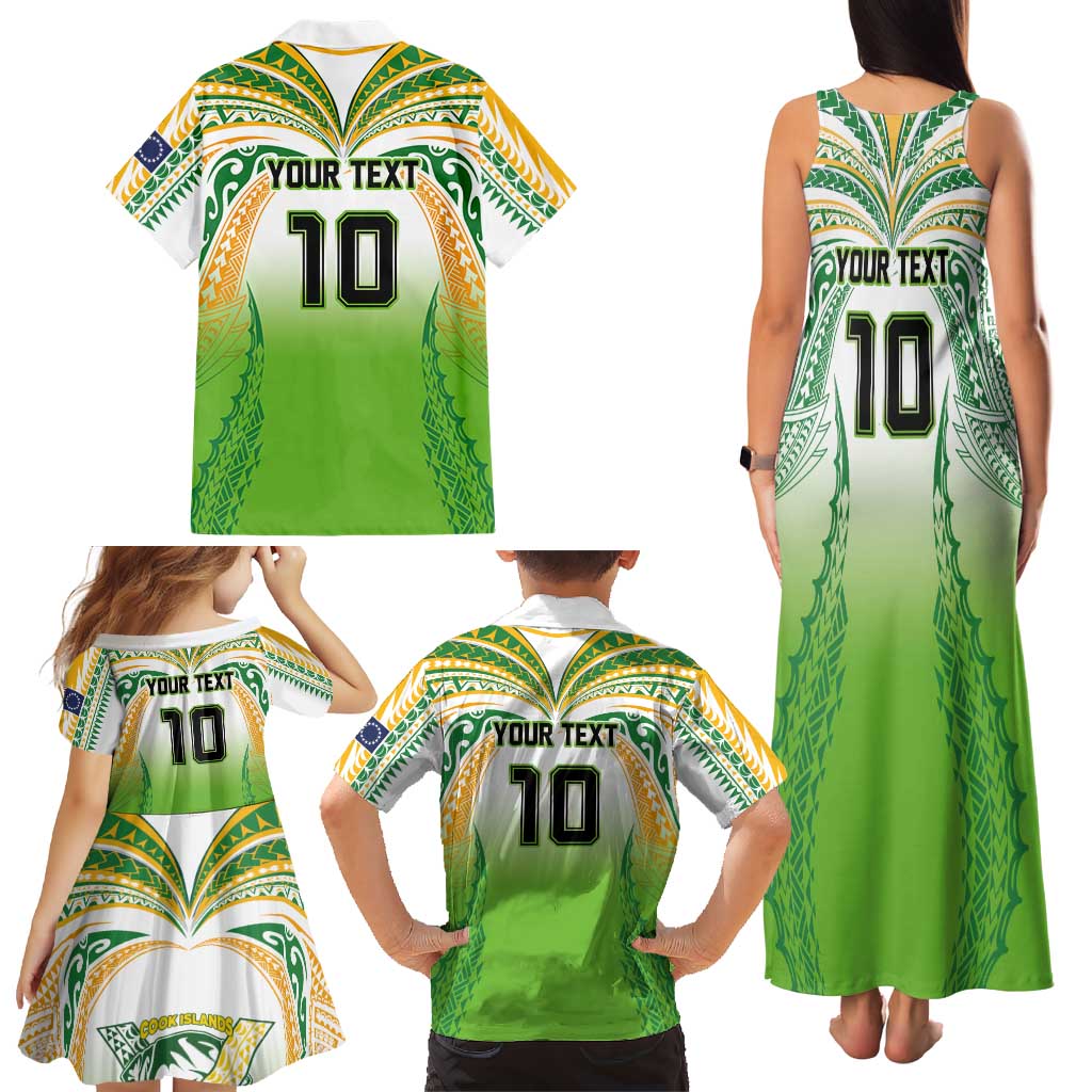 Custom Cook Islands Rugby League Family Matching Tank Maxi Dress and Hawaiian Shirt Avaiki Tatau Tribal Motifs White Color LT03 - Polynesian Pride