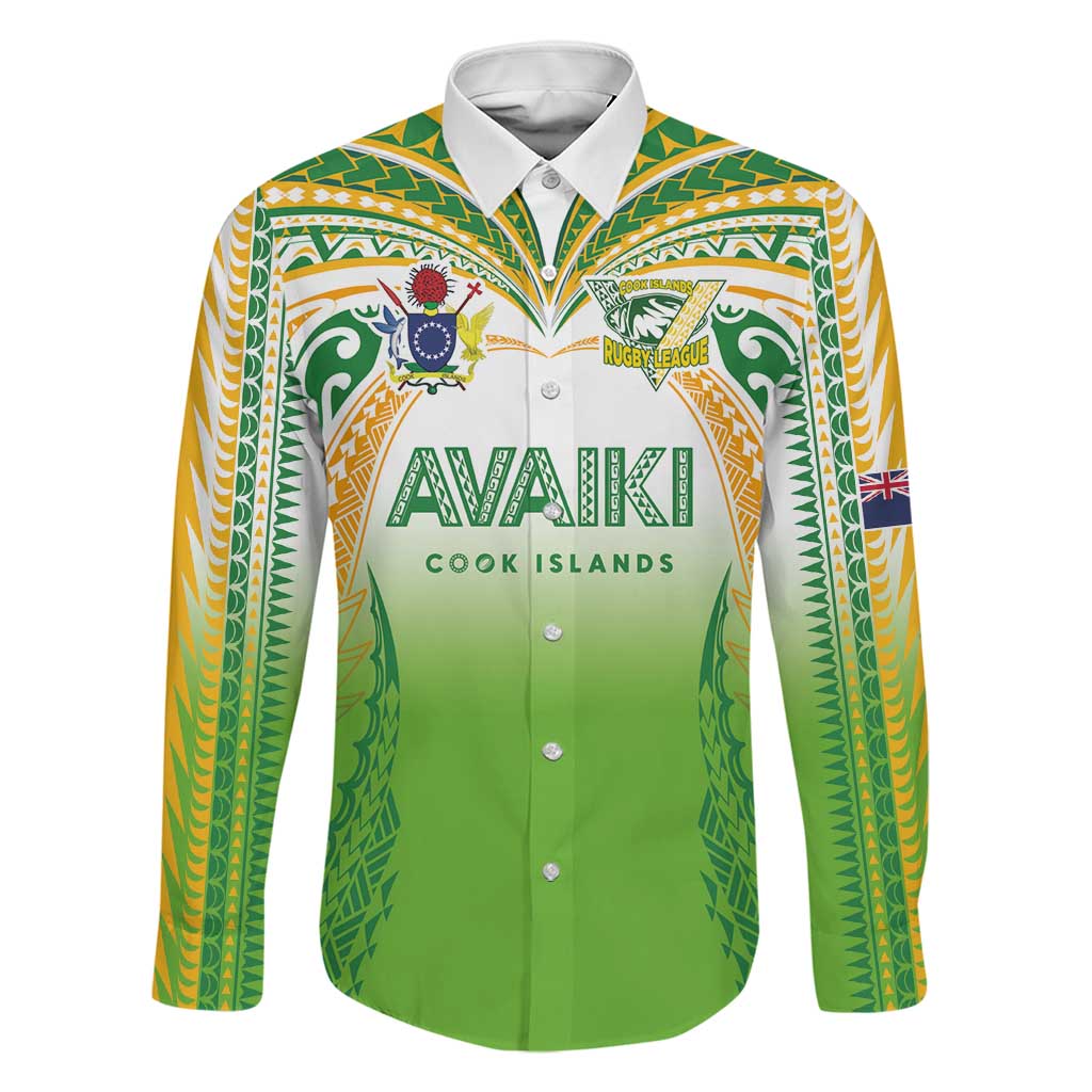 Custom Cook Islands Rugby League Family Matching Tank Maxi Dress and Hawaiian Shirt Avaiki Tatau Tribal Motifs White Color LT03 Dad's Shirt - Long Sleeve White - Polynesian Pride