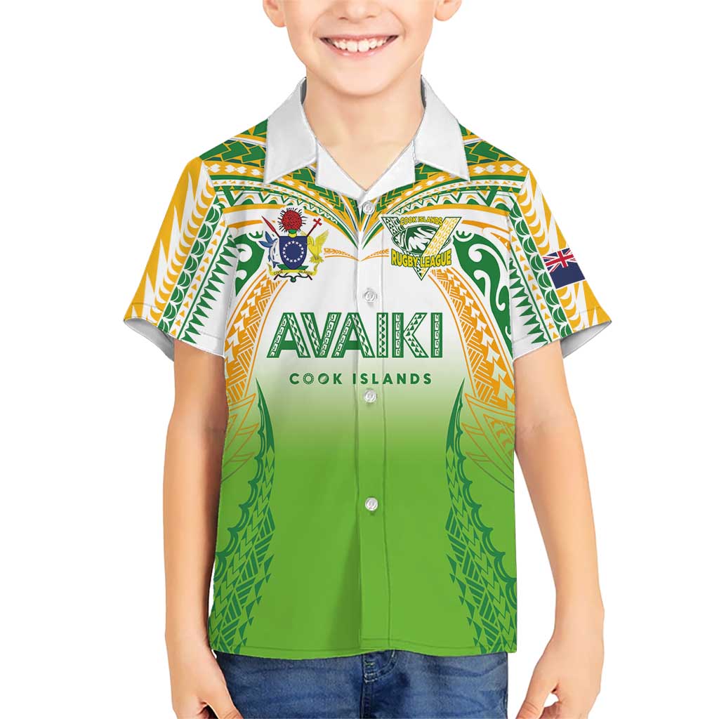 Custom Cook Islands Rugby League Family Matching Tank Maxi Dress and Hawaiian Shirt Avaiki Tatau Tribal Motifs White Color LT03 Son's Shirt White - Polynesian Pride