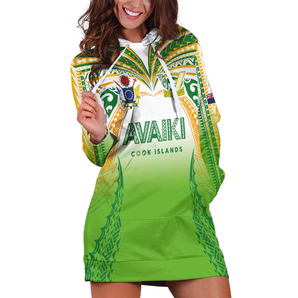 Custom Cook Islands Rugby League Hoodie Dress Avaiki Tatau Tribal Motifs White Color - Polynesian Pride