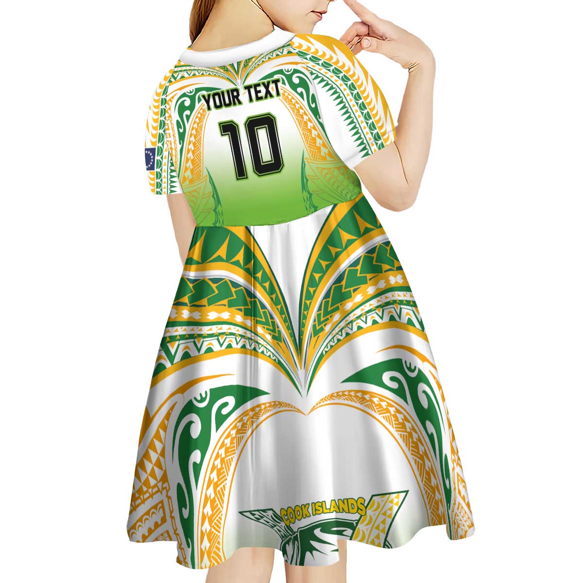 Custom Cook Islands Rugby League Kid Short Sleeve Dress Avaiki Tatau Tribal Motifs White Color - Polynesian Pride