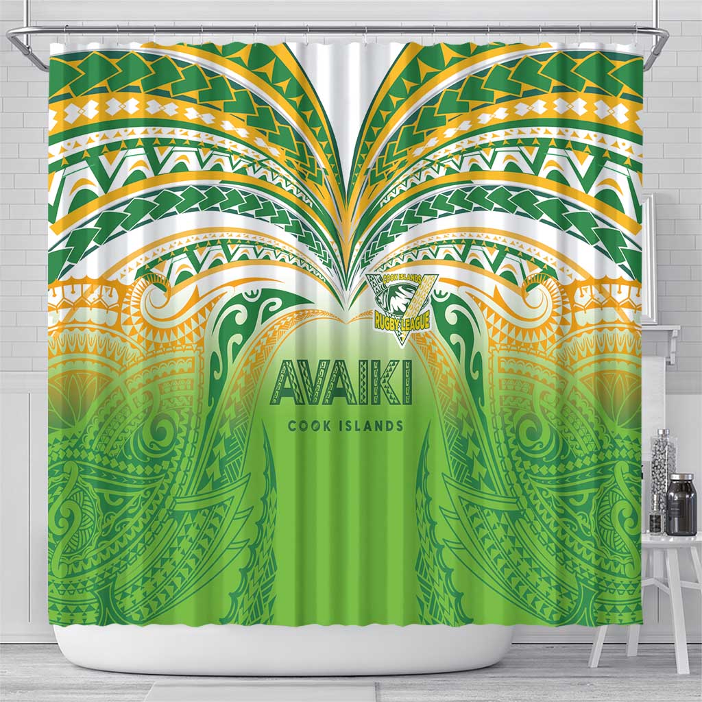 Cook Islands Rugby League Shower Curtain Avaiki Tatau Tribal Motifs White Color - Polynesian Pride