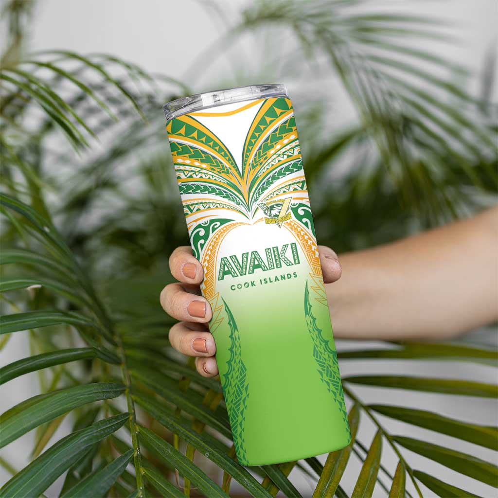 Custom Cook Islands Rugby League Skinny Tumbler Avaiki Tatau Tribal Motifs White Color - Polynesian Pride