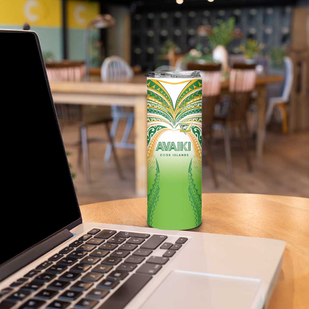Custom Cook Islands Rugby League Skinny Tumbler Avaiki Tatau Tribal Motifs White Color - Polynesian Pride