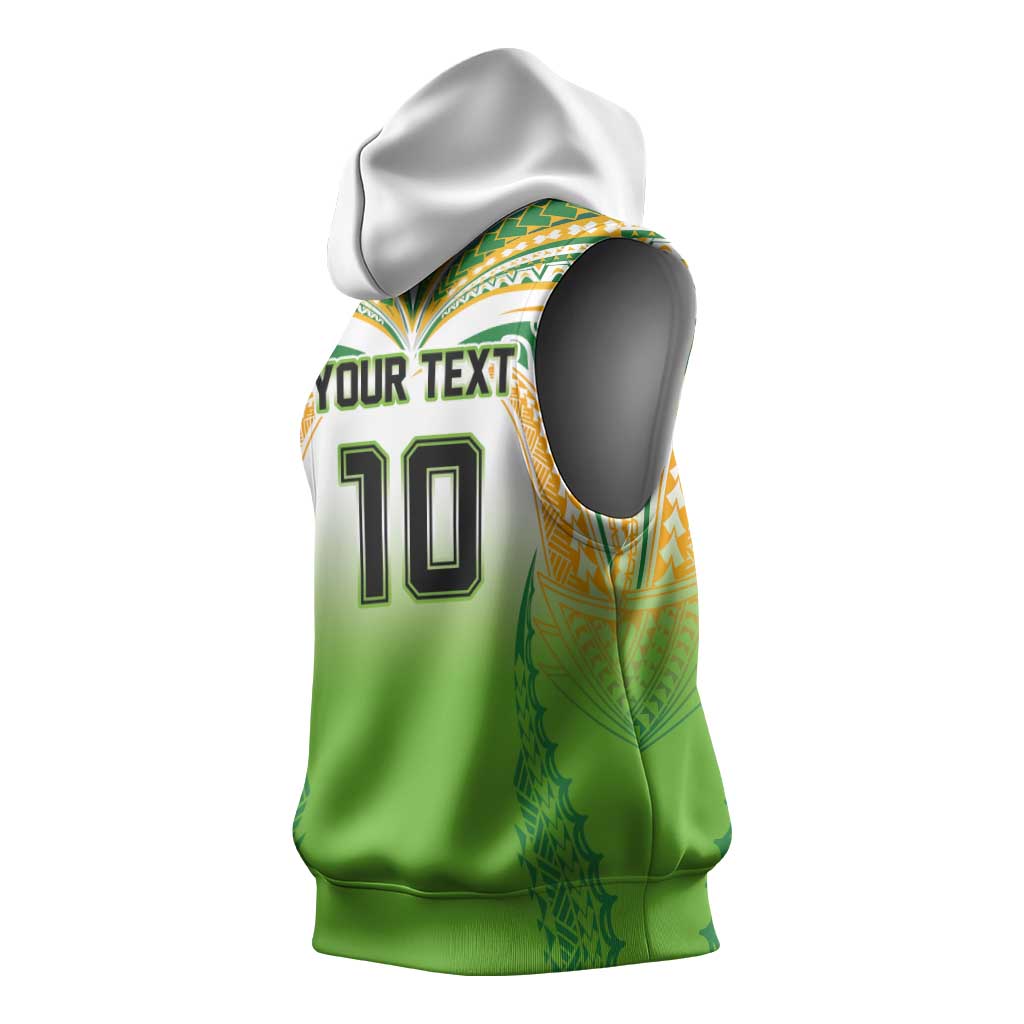 Custom Cook Islands Rugby League Sleeveless Hoodie Avaiki Tatau Tribal Motifs White Color - Polynesian Pride