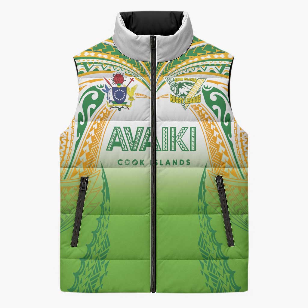 Custom Cook Islands Rugby League Sleeveless Puffer Jacket Avaiki Tatau Tribal Motifs White Color LT03 Unisex White - Polynesian Pride