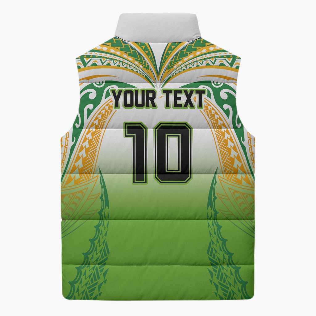 Custom Cook Islands Rugby League Sleeveless Puffer Jacket Avaiki Tatau Tribal Motifs White Color LT03 - Polynesian Pride