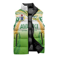 Custom Cook Islands Rugby League Sleeveless Puffer Jacket Avaiki Tatau Tribal Motifs White Color LT03 - Polynesian Pride