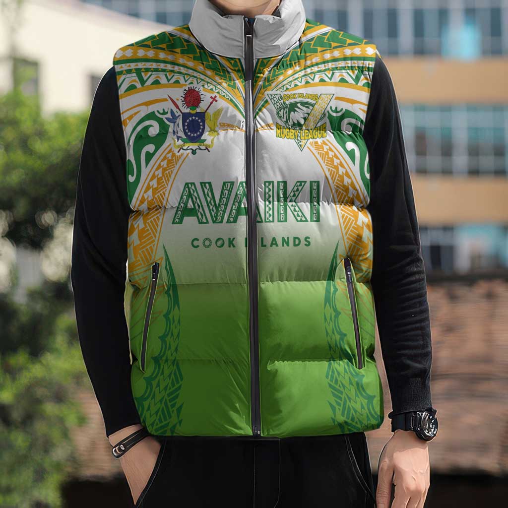 Custom Cook Islands Rugby League Sleeveless Puffer Jacket Avaiki Tatau Tribal Motifs White Color LT03 - Polynesian Pride